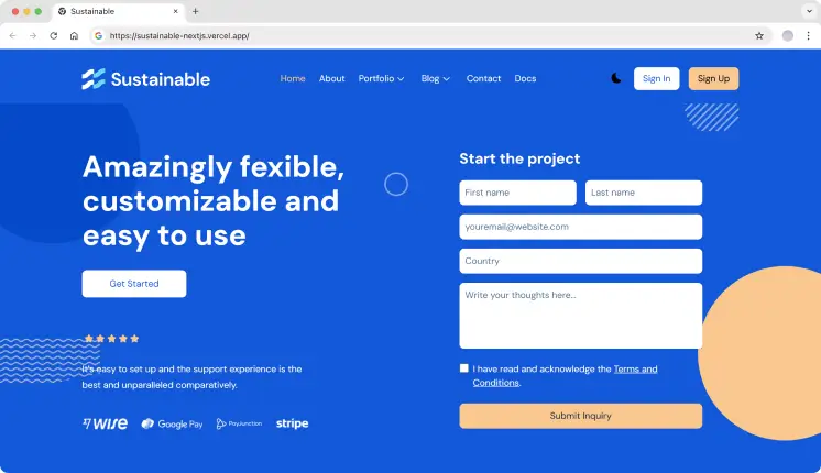 Sustainable Nextjs Landing Page Template