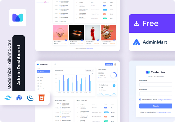 modernize tailwindcss admin dashboard