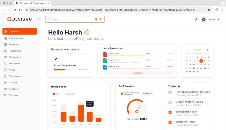 Designo LMS Dashboard
