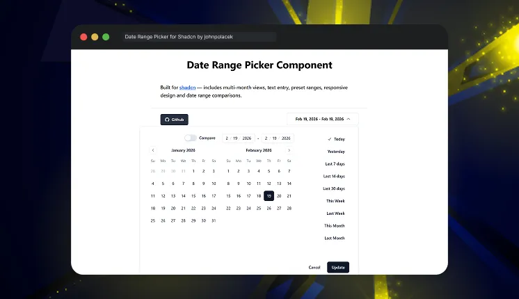Date Range Picker for Shadcn by johnpolacek