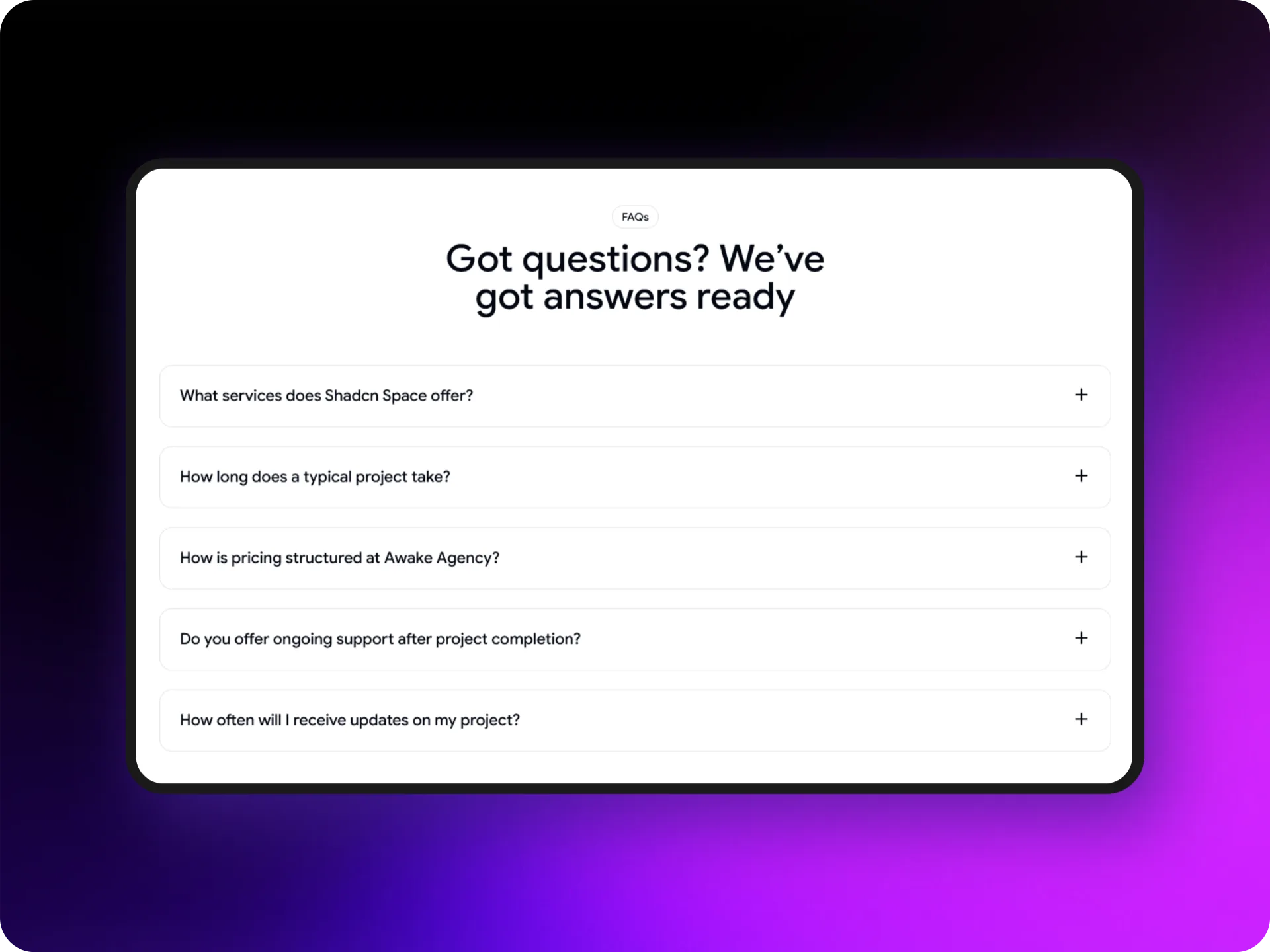 Expandable FAQ Section