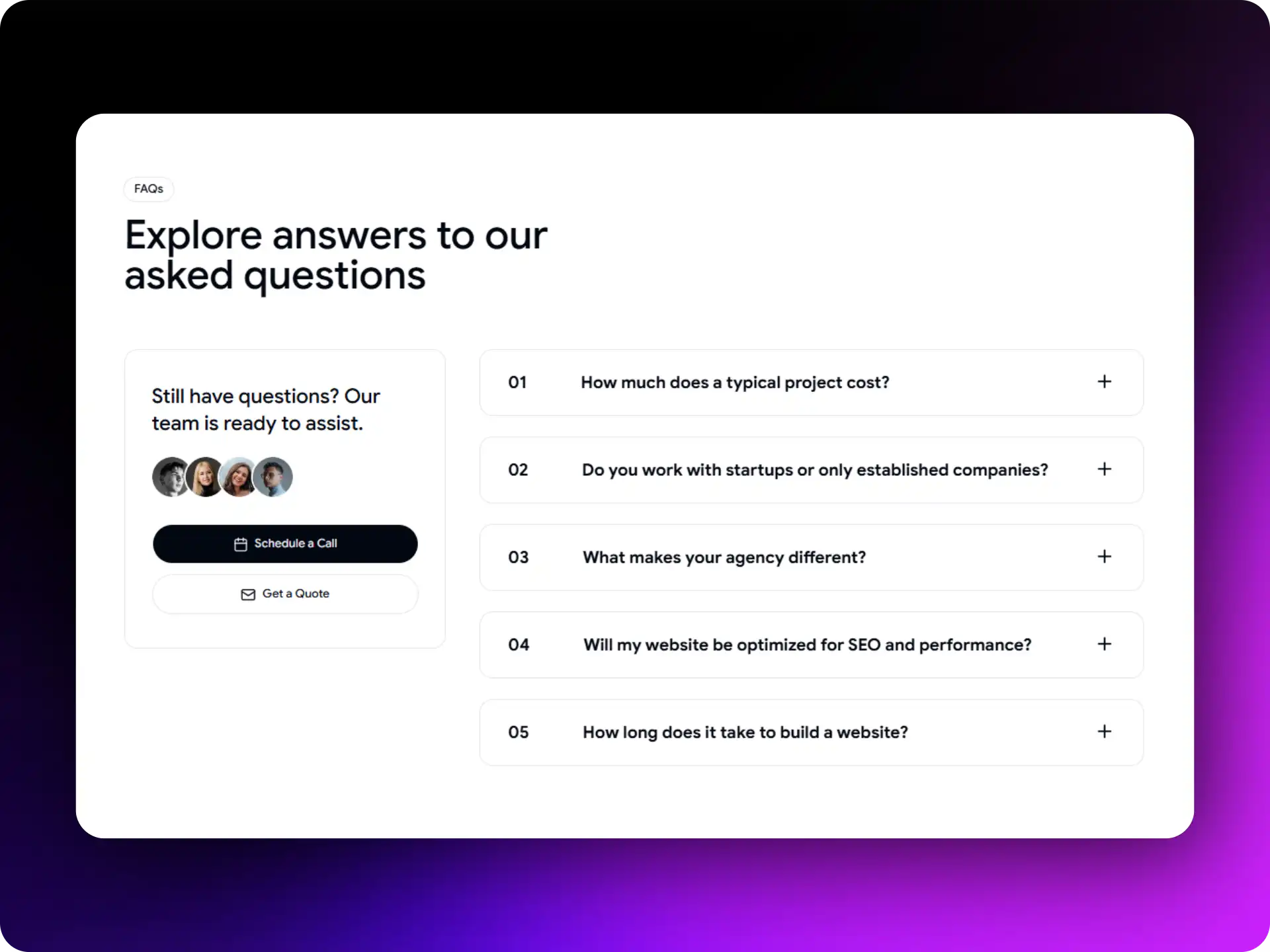 Support FAQ Section