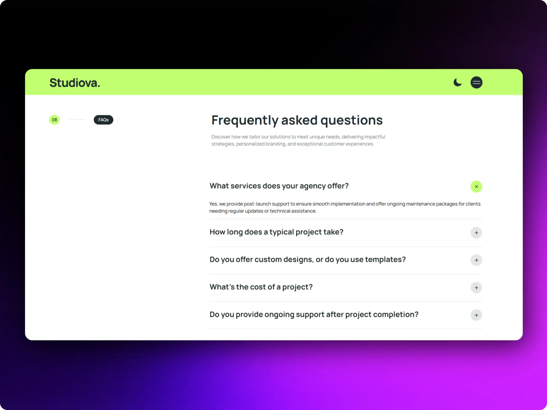 Studiova FAQ Section
