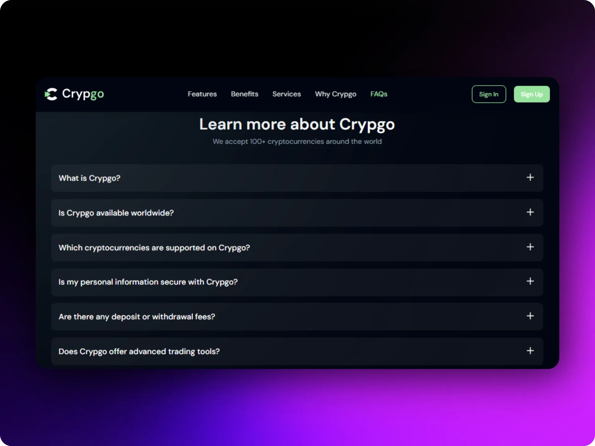 crypgo faq section