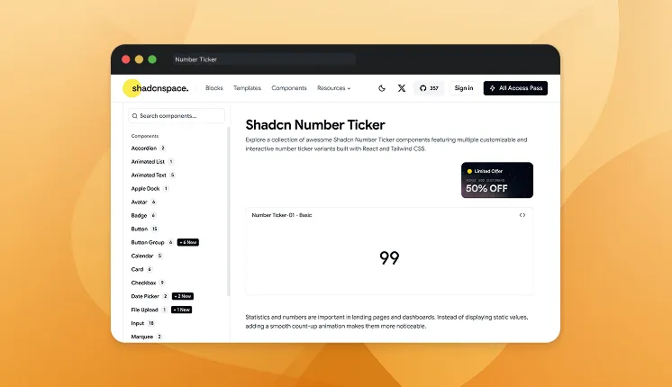shadcn Number Ticker