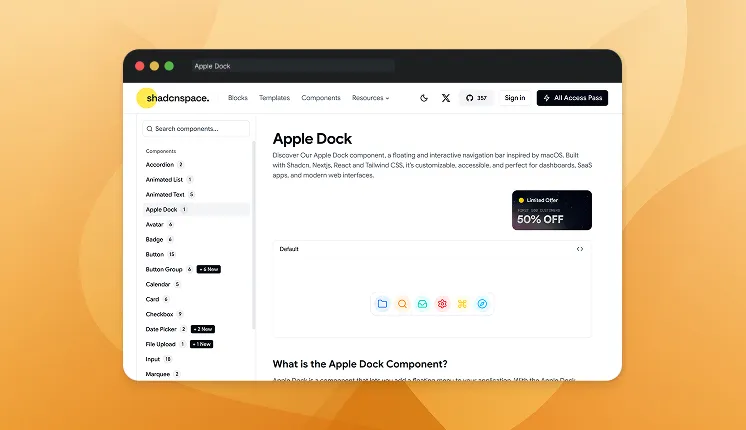 shadcn appledock