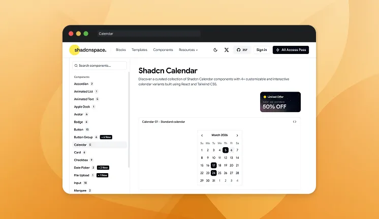shadcn calendar