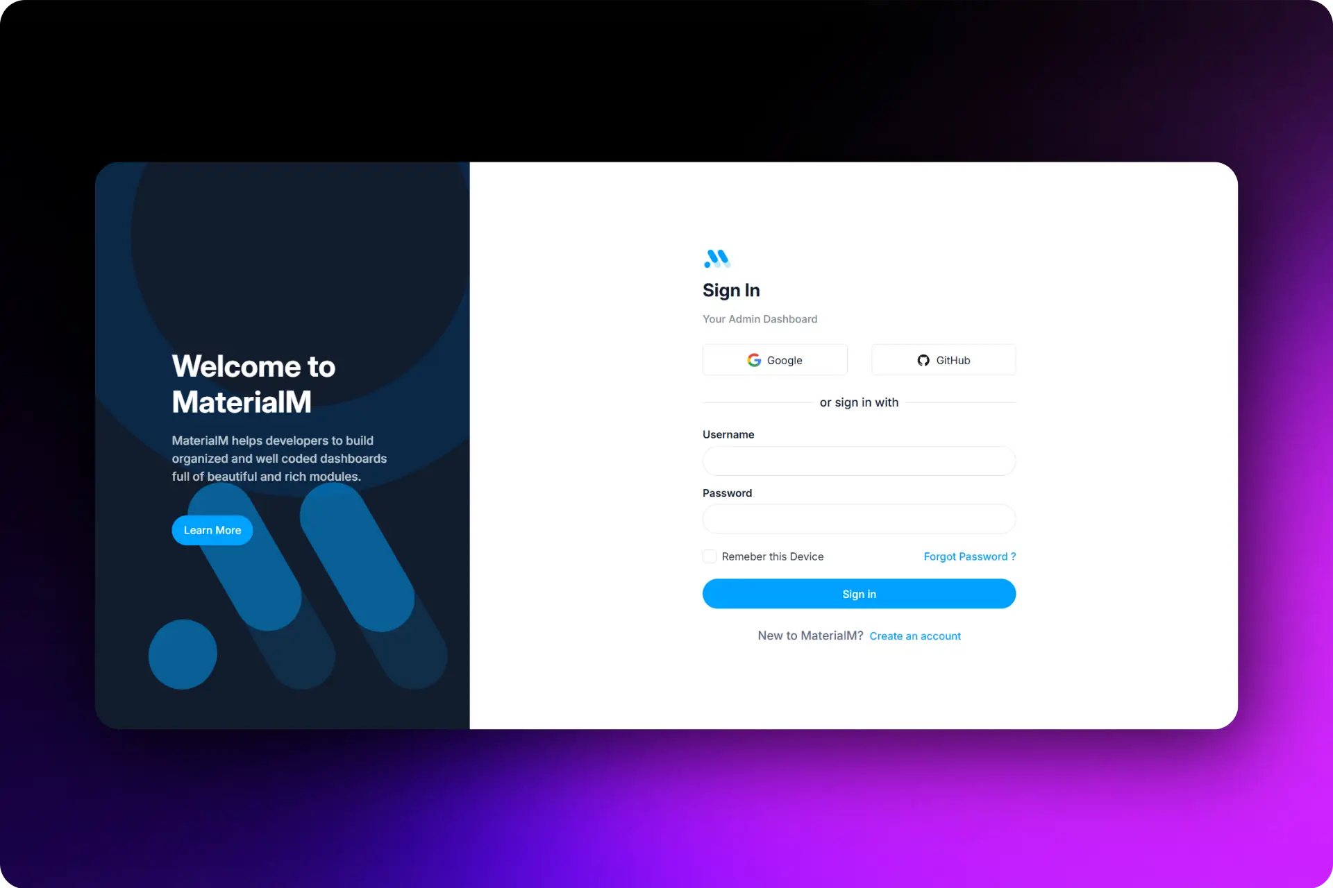MaterialM React Login template