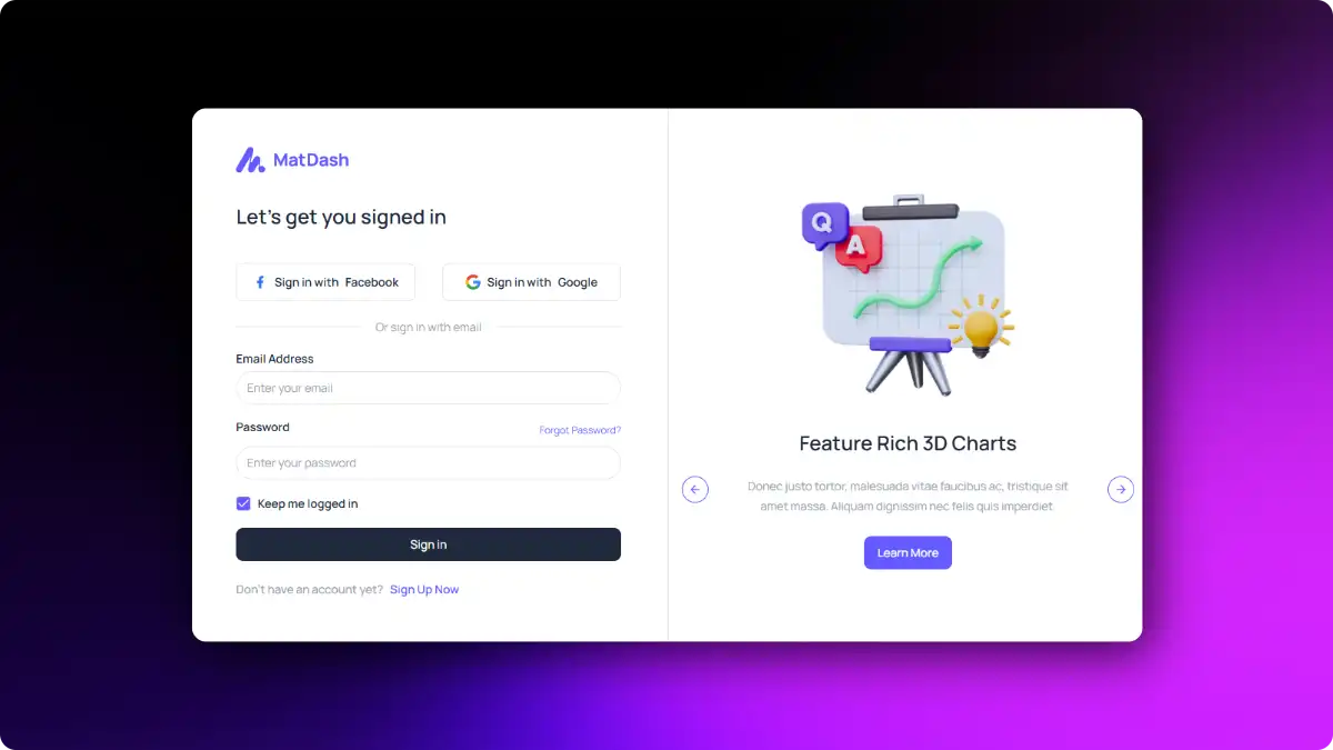 Matdash React Login template
