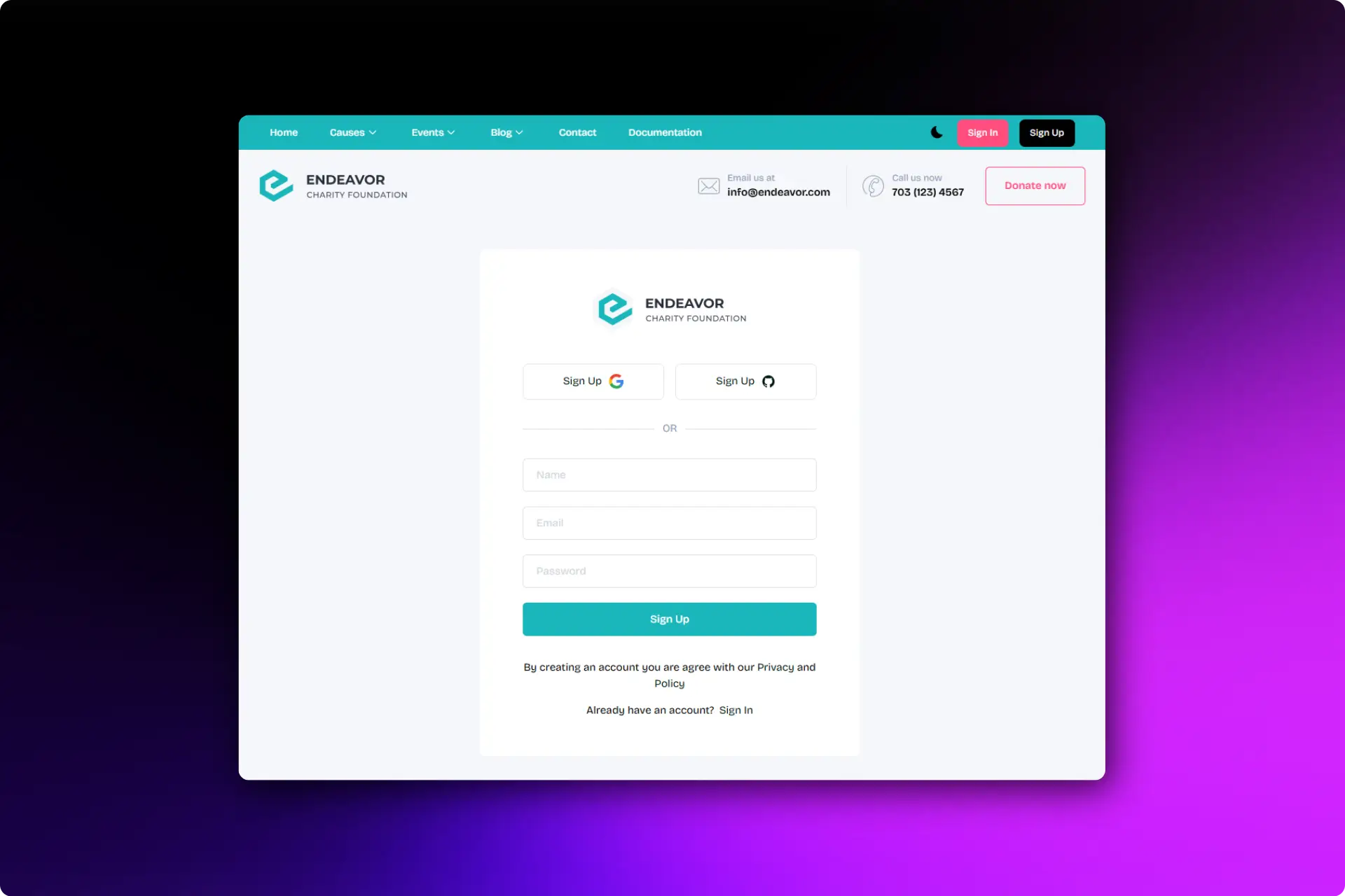 Charity Login Page React Login template