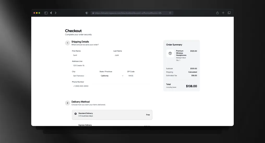 E-commerce Checkout Form Block