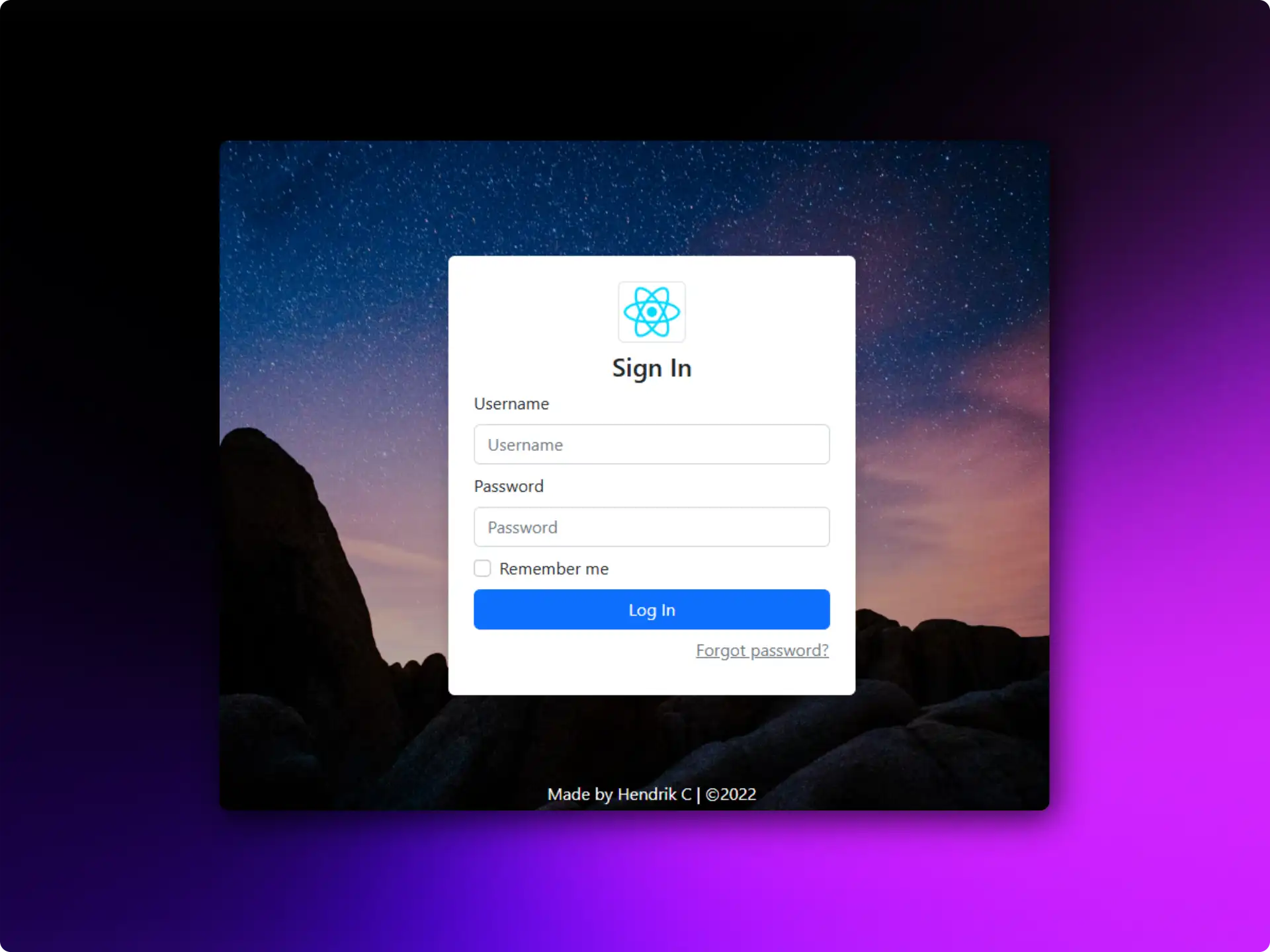 React Login template