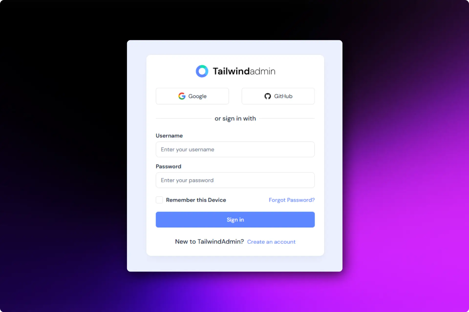 Tailwind-admin React Login template