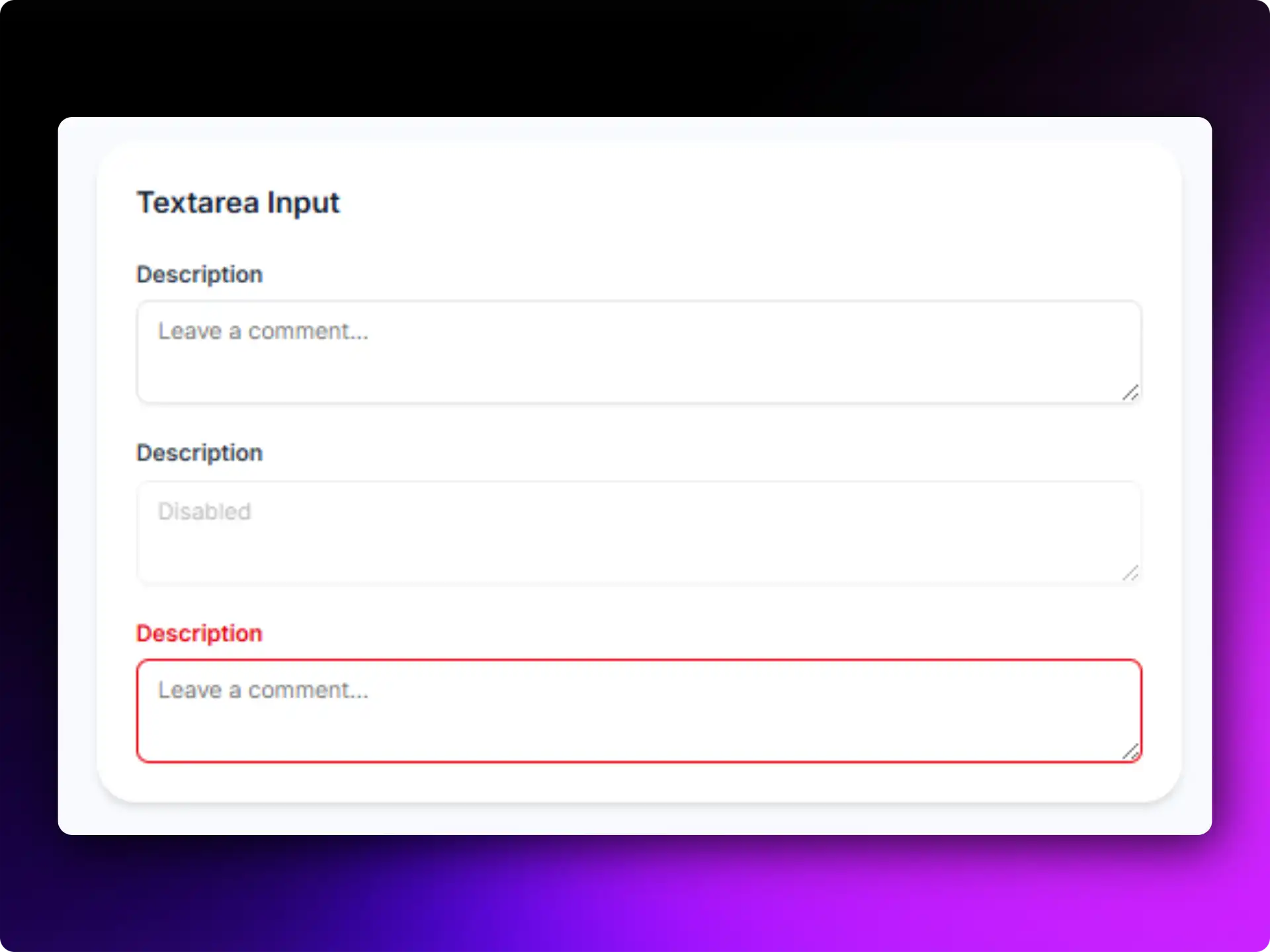 Text Area Input Form