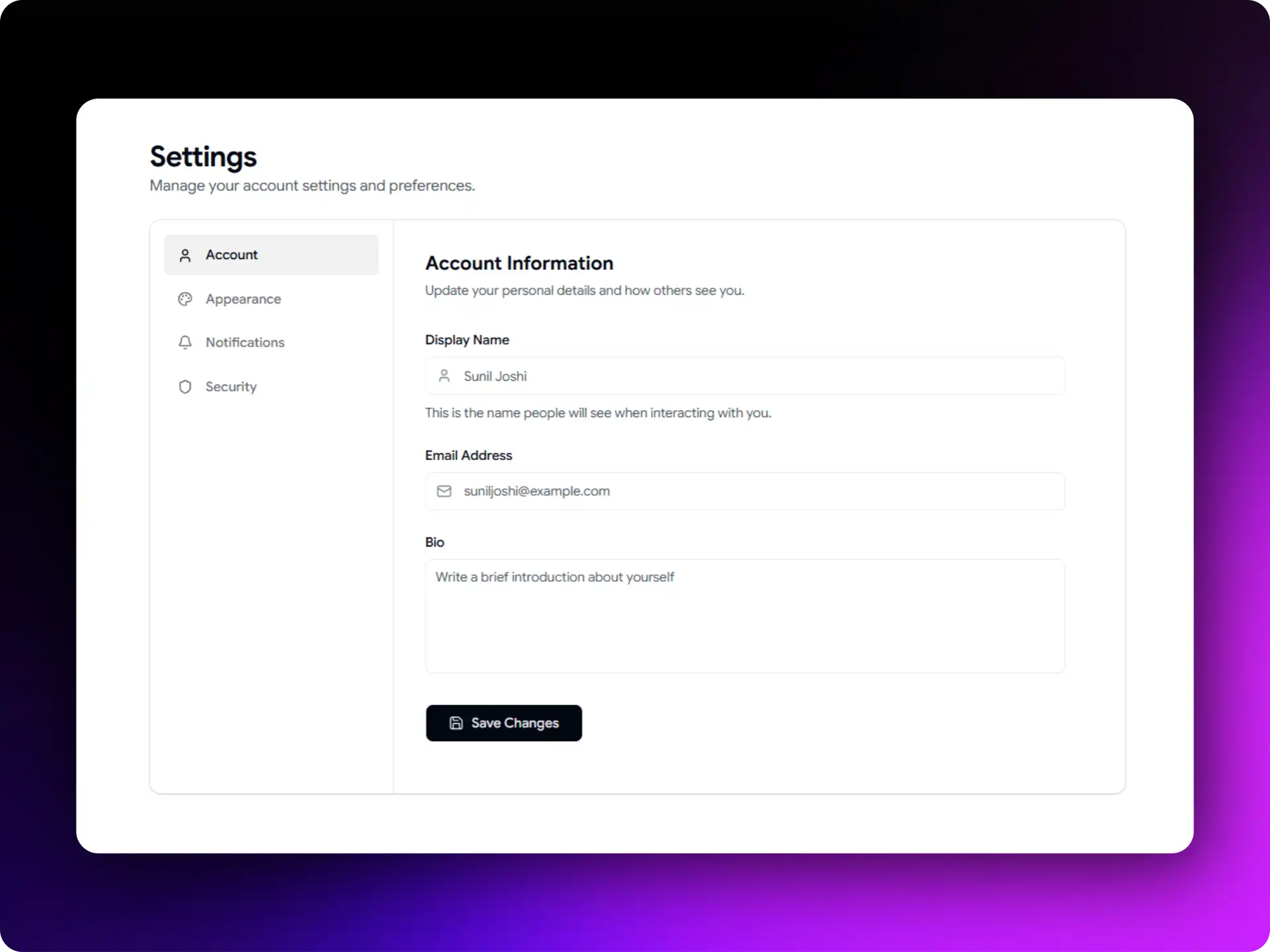Multi-Section Settings Form