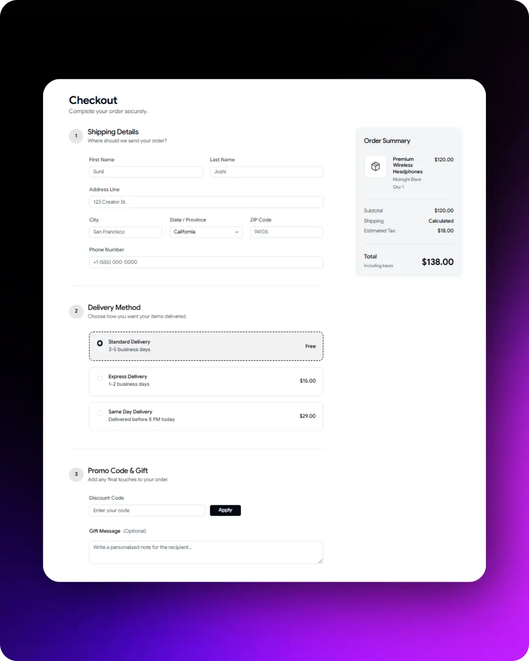 E-commerce Checkout Shadcn Form