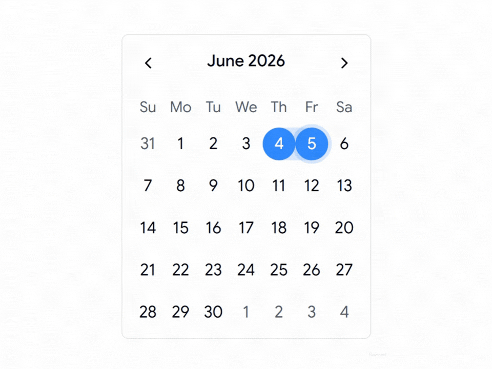 Shadcn Calendar with Custom Range Selection