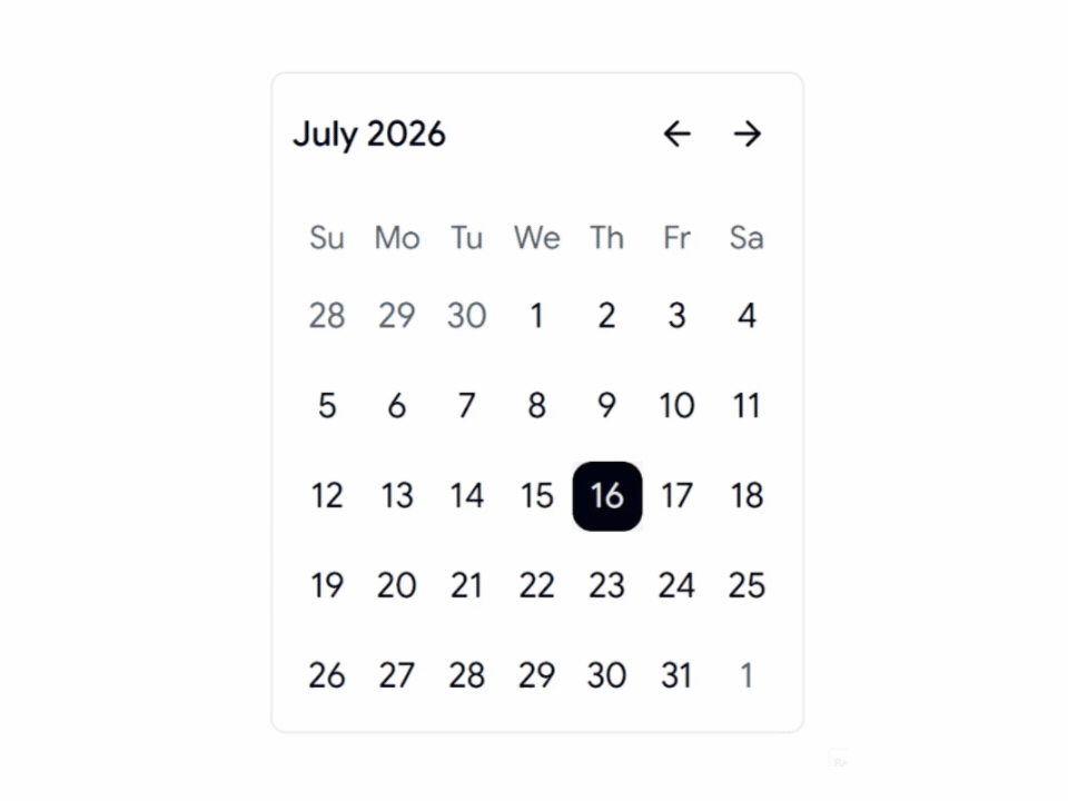 Right Side Navigation Shadcn Calendar
