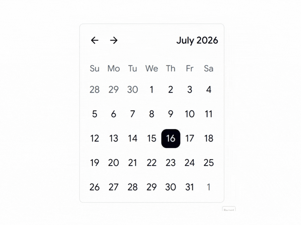 Left Side Navigation Shadcn Calendar