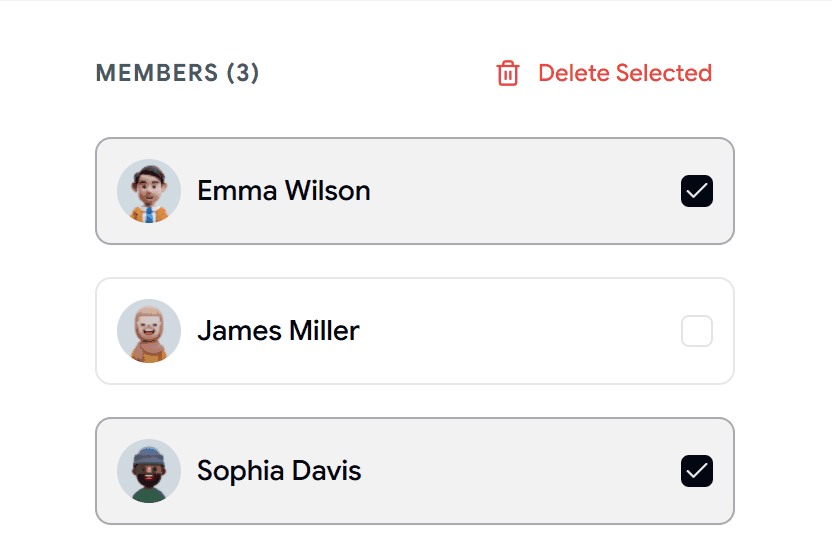 Shadcn Avatar Selection Checkbox