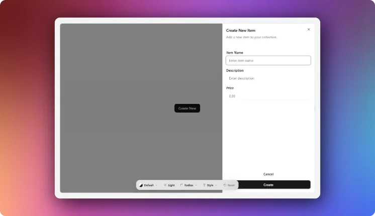 Create New Item Sheet
