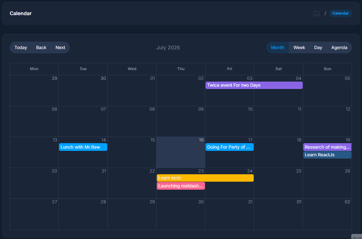 MaterialM Shadcn Calendar App