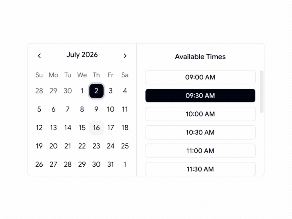 Shadcn Time Calendar